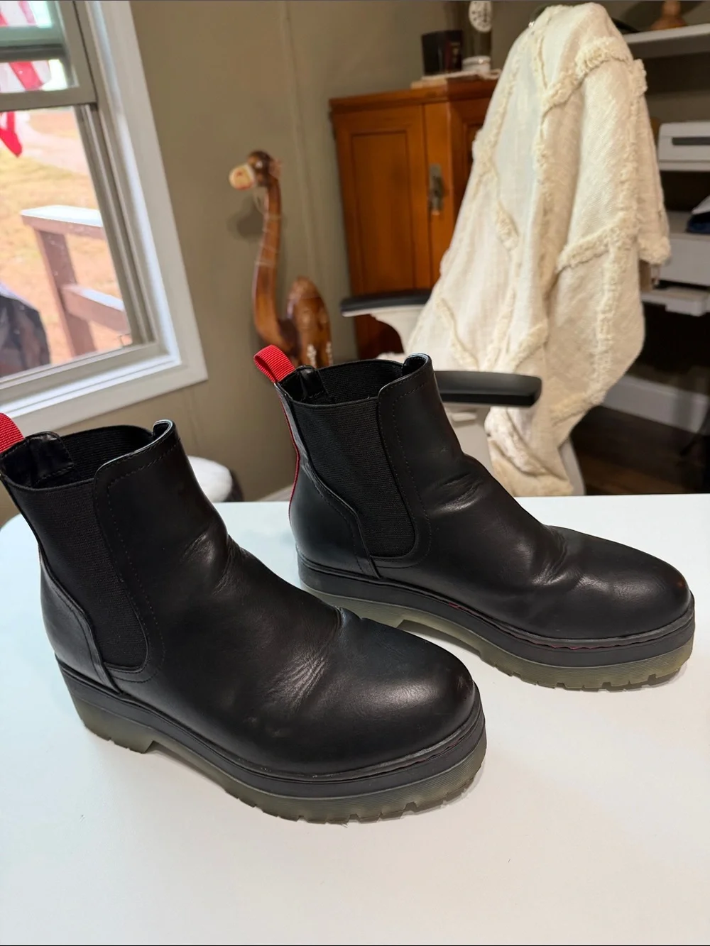 MIA Black CAYSON Chelsea Platform Ankle Boots with Red Pull Tabs